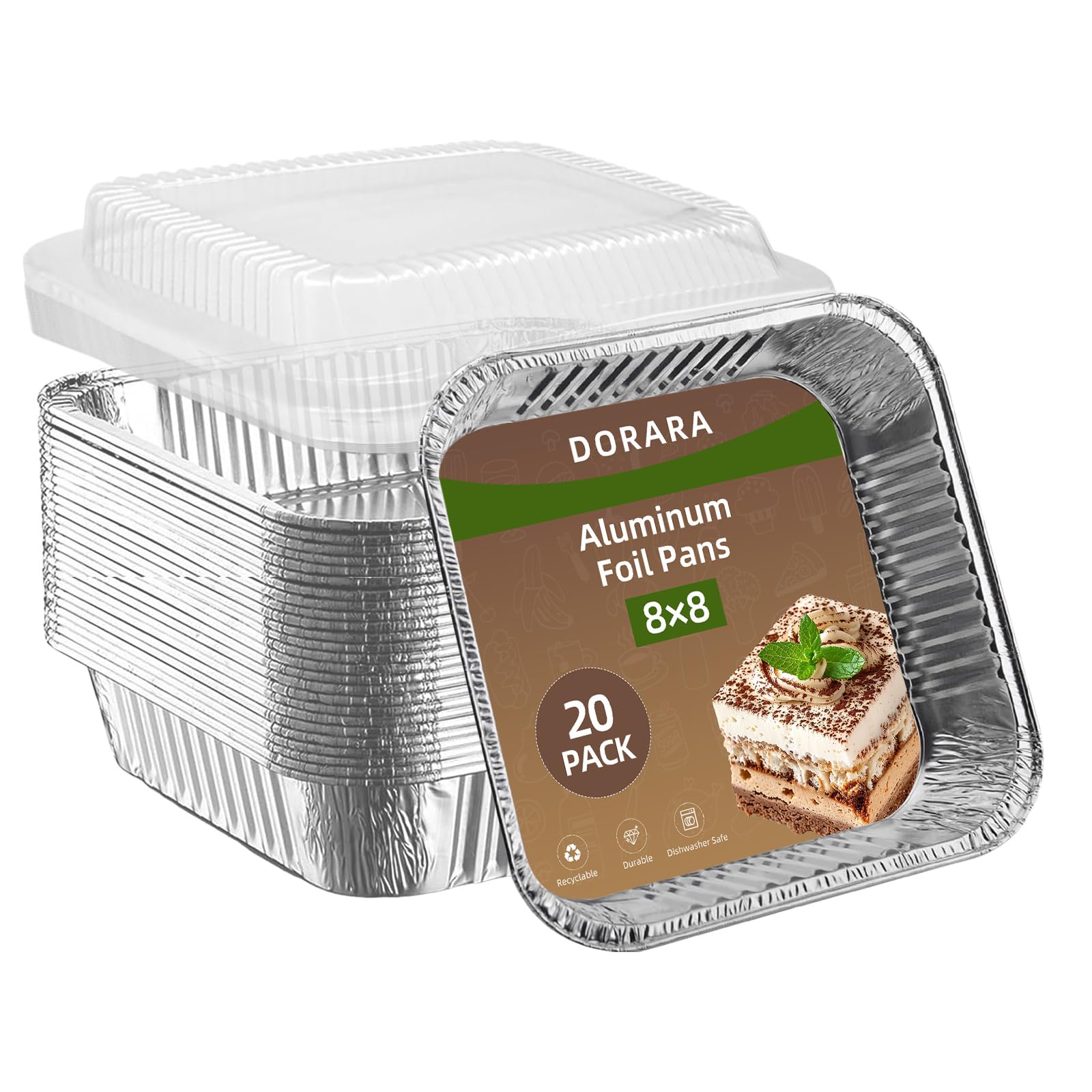 Bandeja DORARA 8x8 con tapa, ideal para hornear y almacenar.