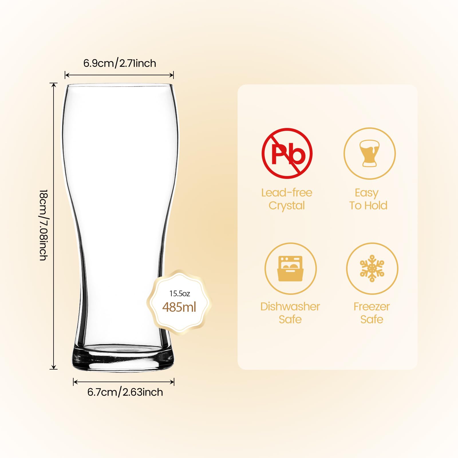 Vaso de cerveza DORELINA tipo Pilsner, cristal claro para aromas definidos.