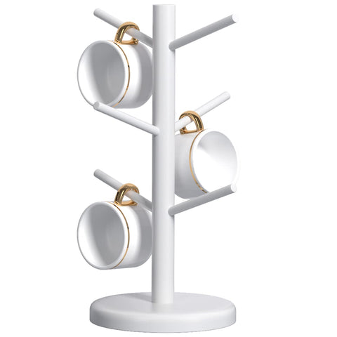 Dorhors árbol organizador de tazas en madera con 6 ganchos, lista para usar.