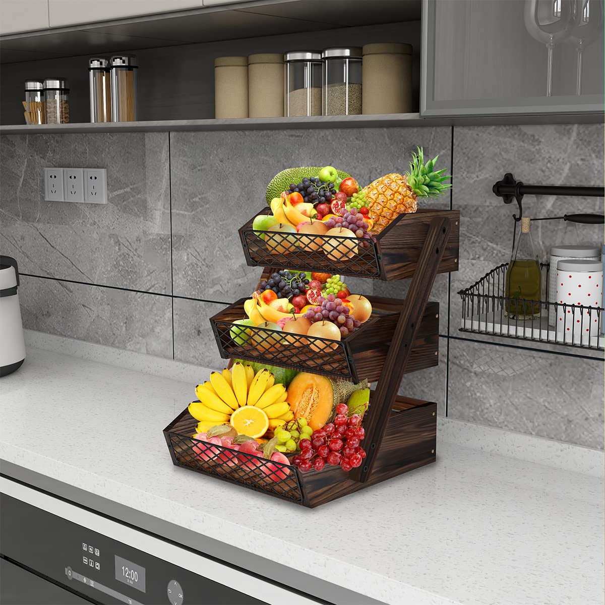 Dorhors diseño rústico de frutero para cocina con madera y metal