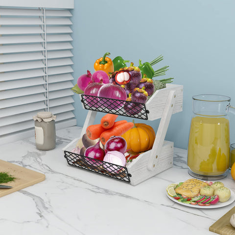 Dorhors frutero dos niveles acabado blanco rústico para cocina elegante