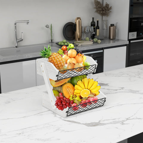 Dorhors organizador de frutas en encimera con acabado natural de madera