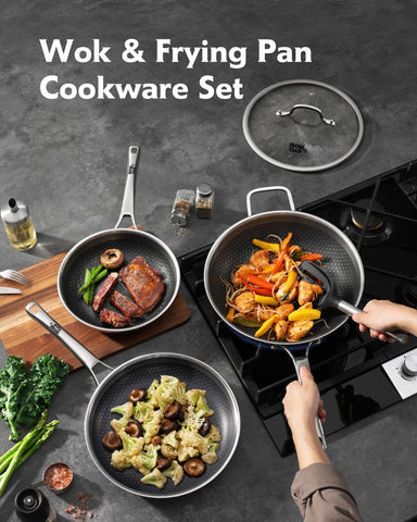 DOTCLAD wok de 12 pulgadas con tapa para cocción rápida y uniforme.