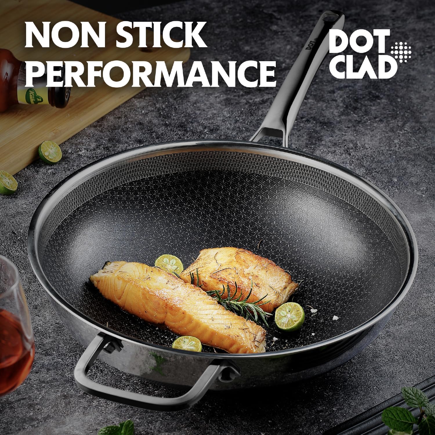 DOTCLAD Wok Pan diseno-doble-superficie mejora cocción uniforme.