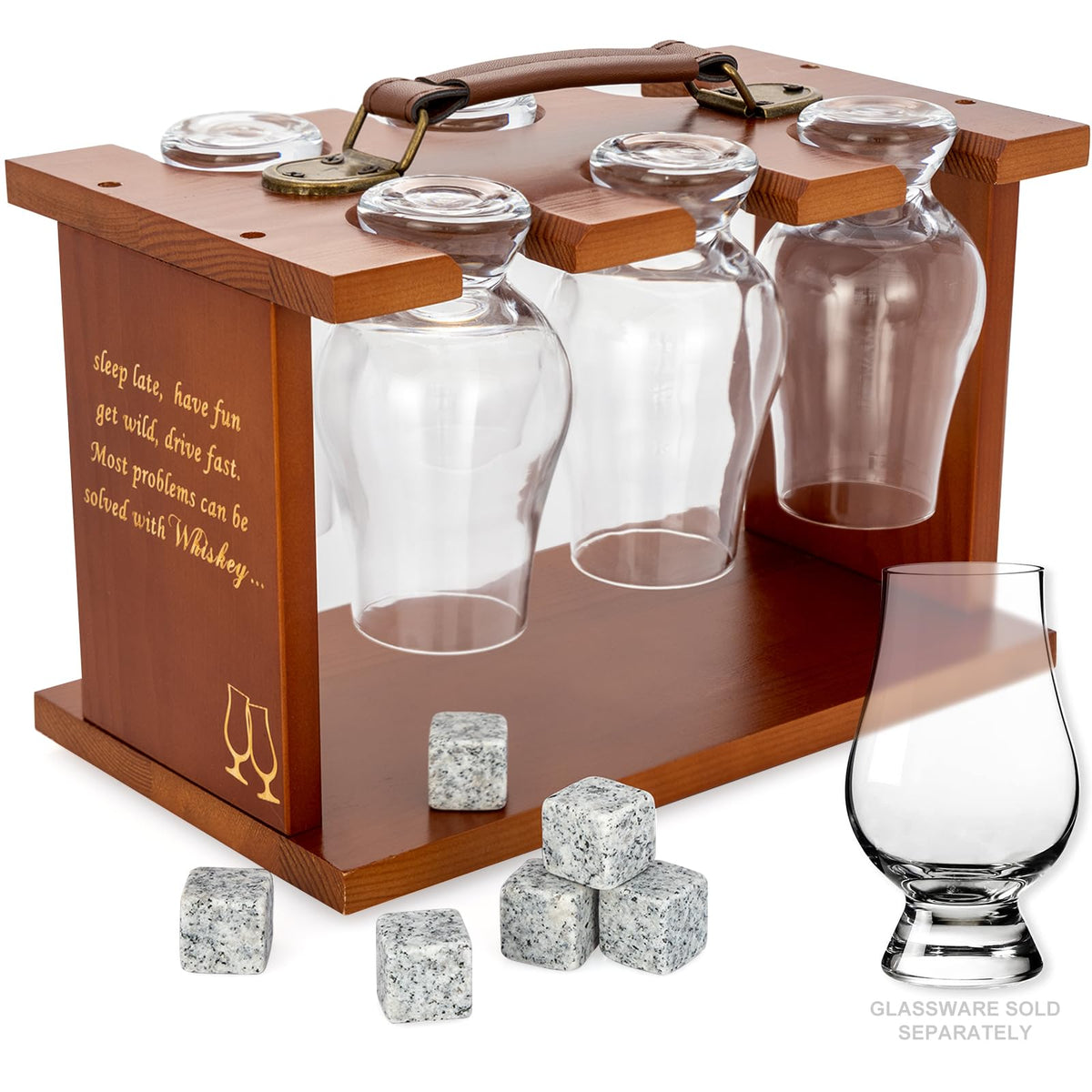 DOUDIZHU estante de madera para copas whisky, exhibe Glencairn con elegancia