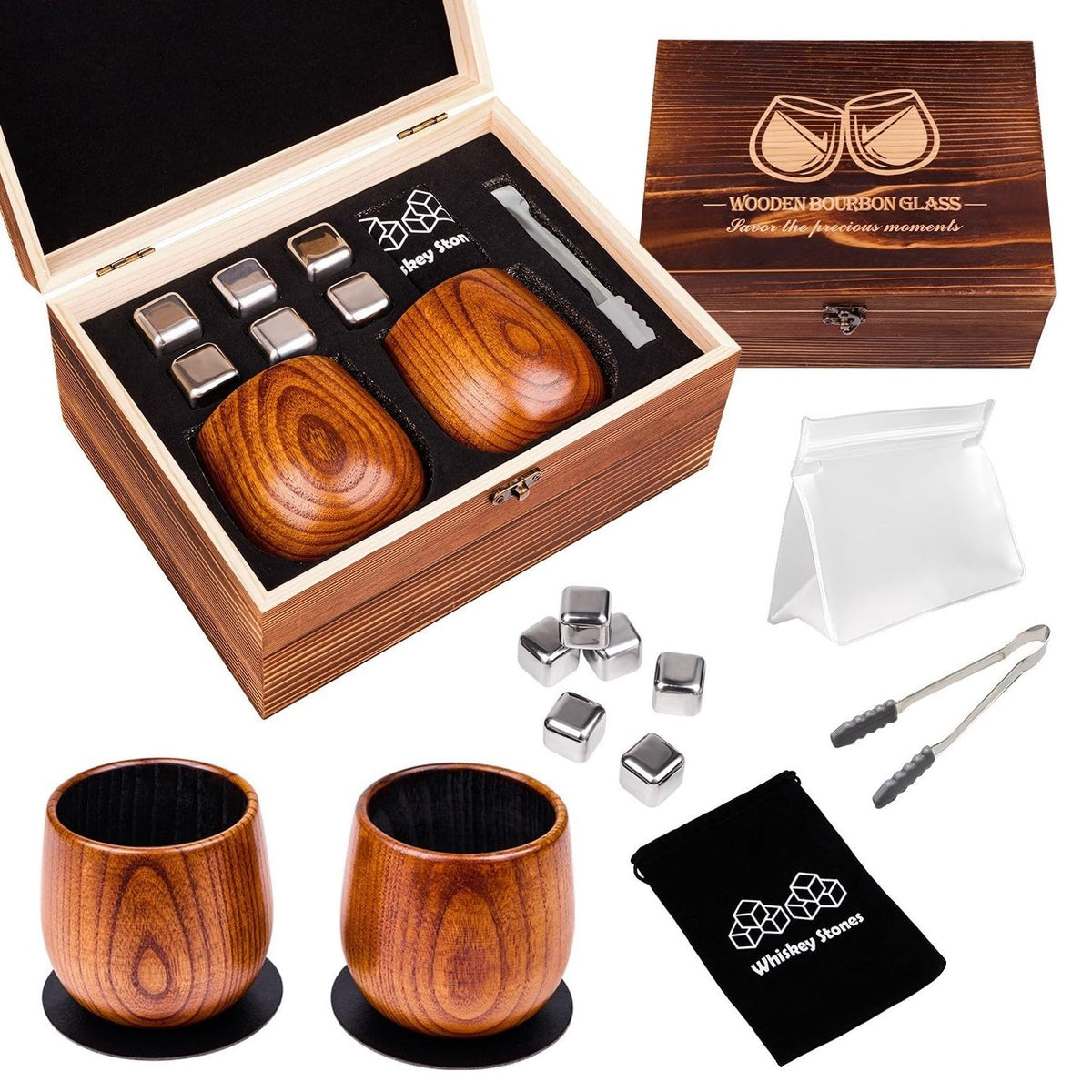 Copas DouMmantn de whisky de madera tostada, dos vasos para degustación de bourbon