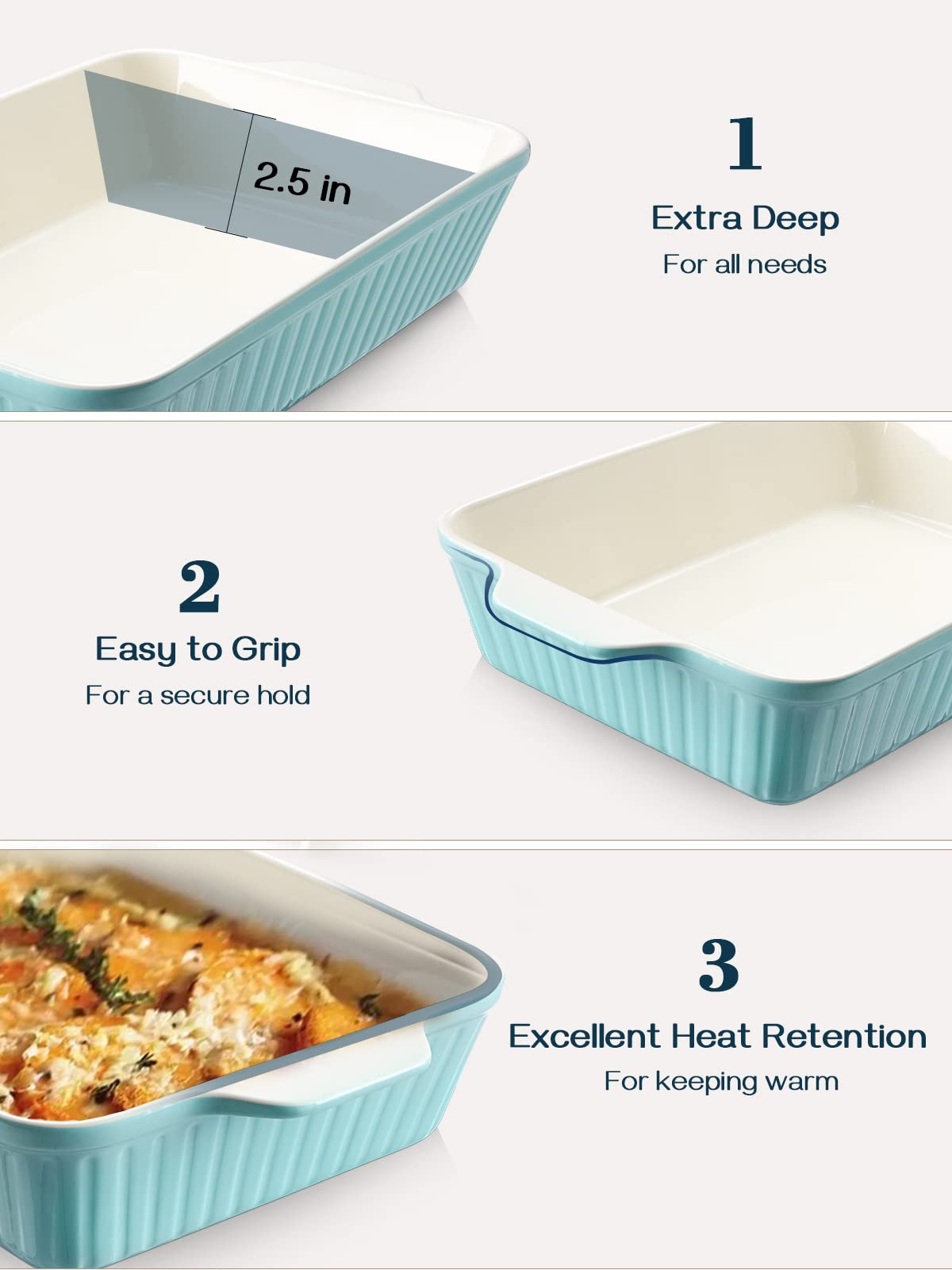 Dowan bandeja con asas dobles ergonómicas facilita transportar del horno a la mesa.