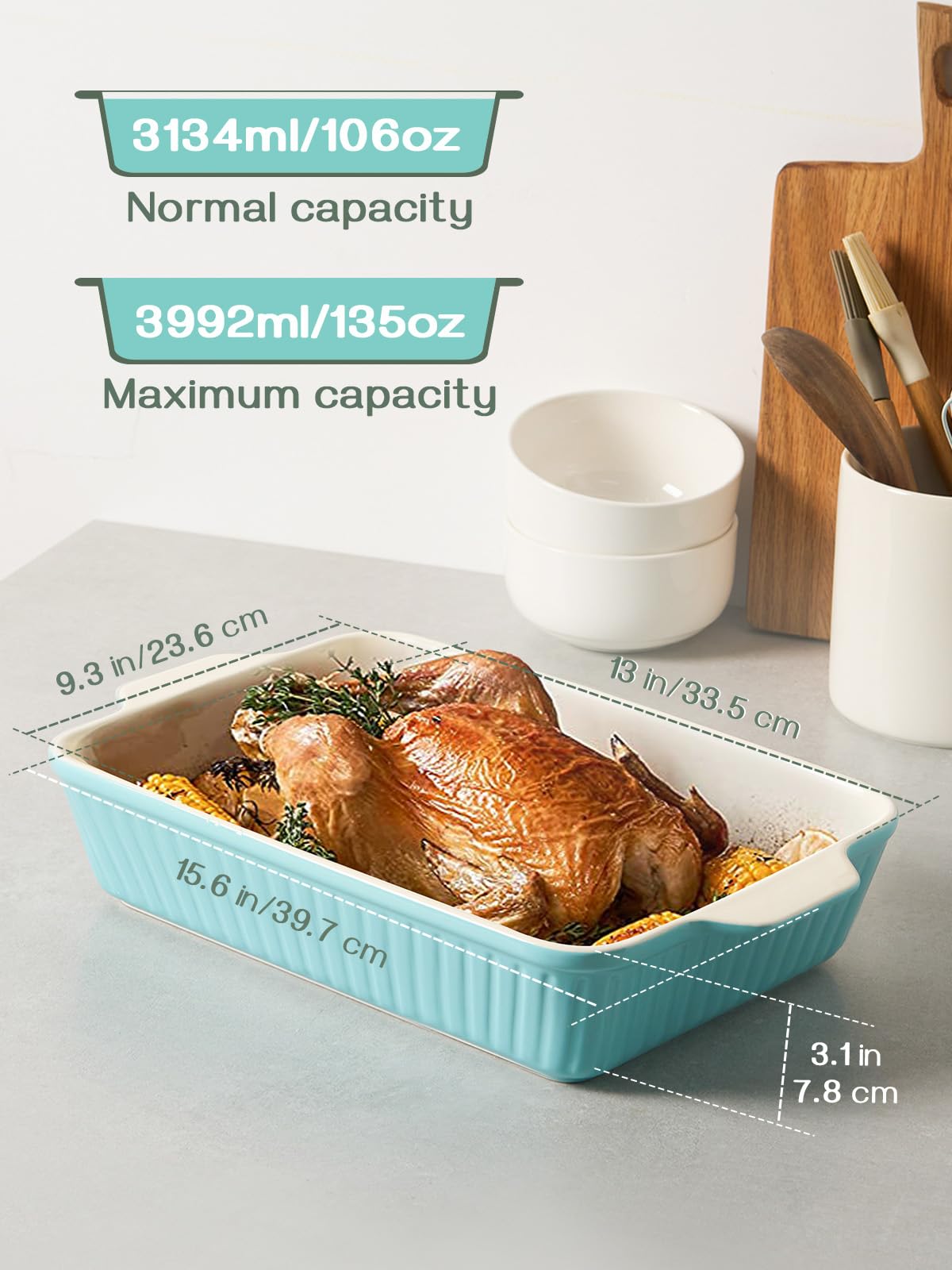 Dowan bandeja ceramica rectangular con capacidad de 135 onzas para porciones generosas.