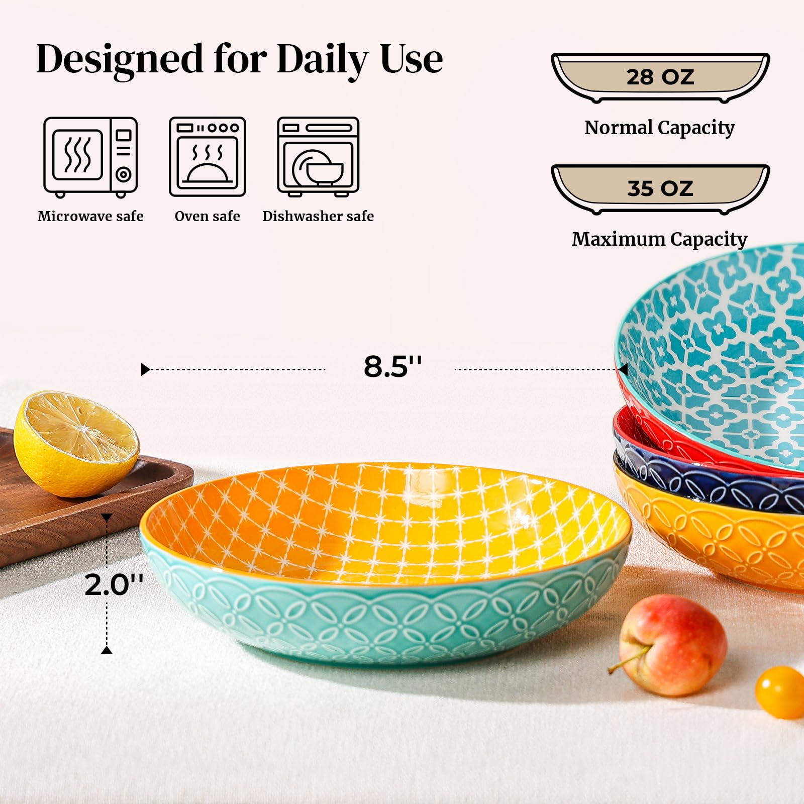 DOWAN cuencos grandes de porcelana para ensaladas listos para comer.