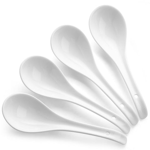 DOWAN – Cucharas de sopa cerámicas blancas para ramen y fácil limpieza
