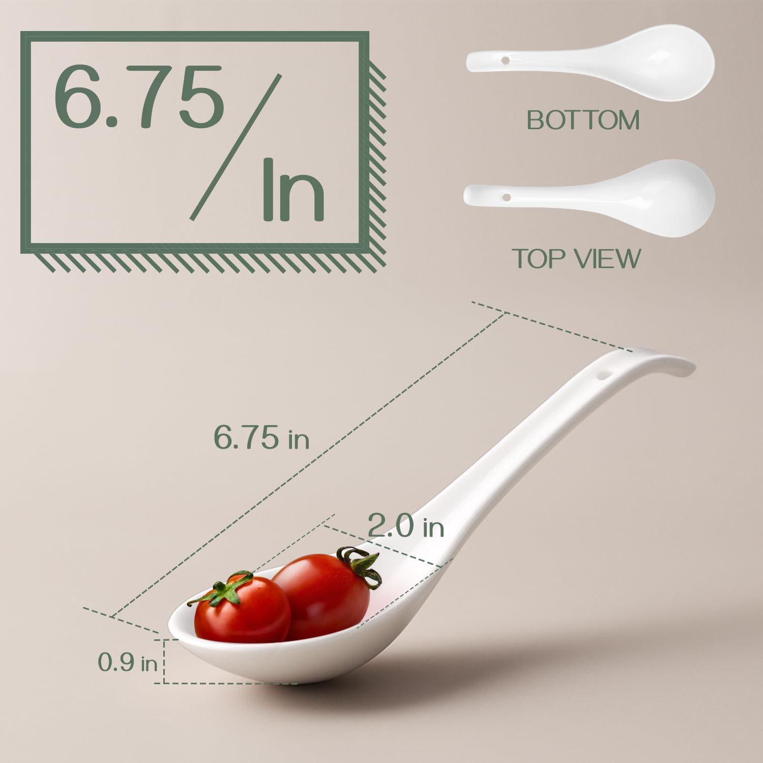 Dowan cucharas-sopa cerámicas con diseño ovalado para caldos espesos