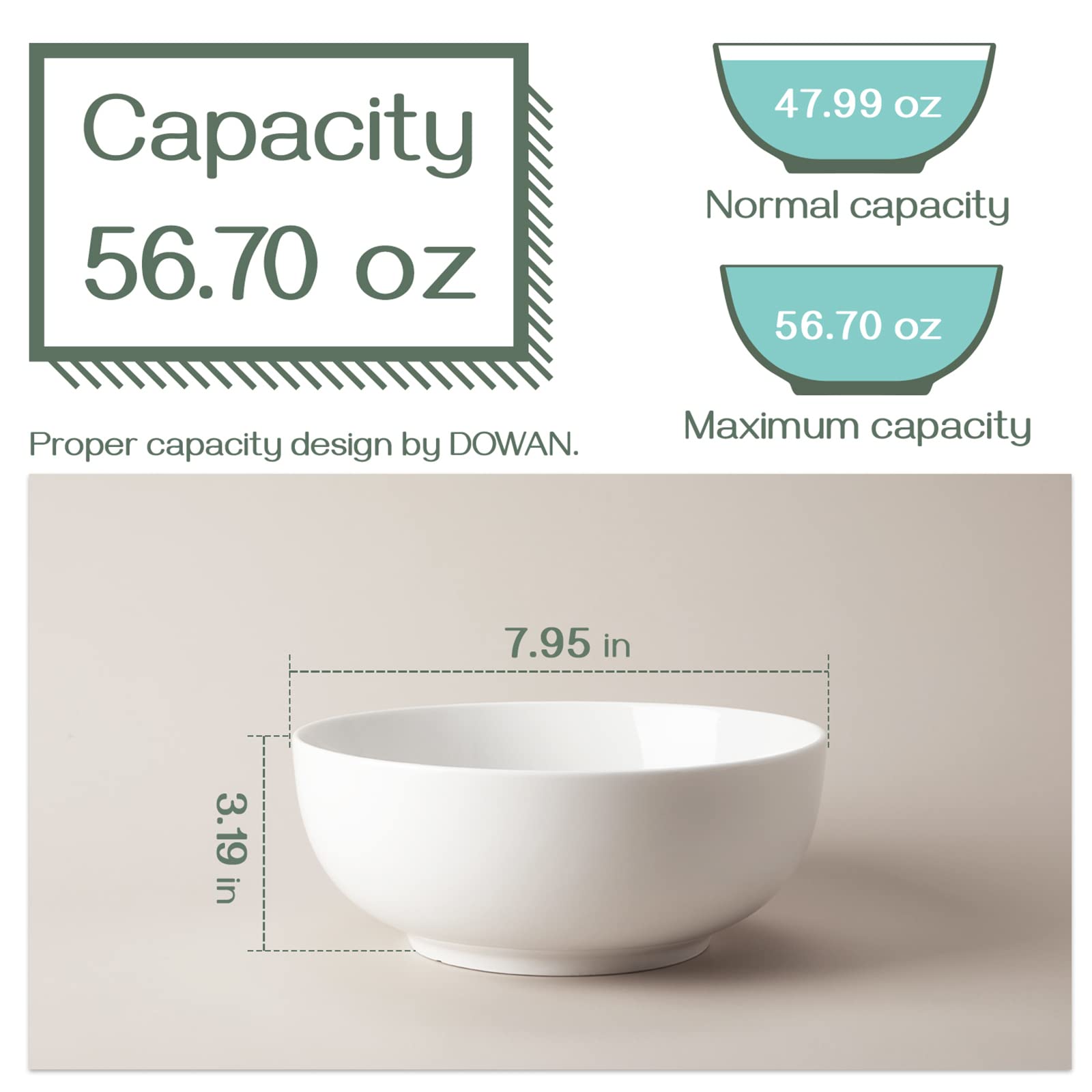 Cuenco de sopa blanco de cerámica Dowan para comidas diarias y caldos.