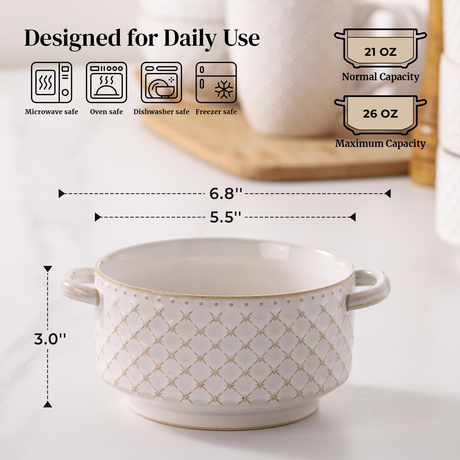 Cuenco DOWAN con asa ergonómica, fácil manejo de sopa caliente