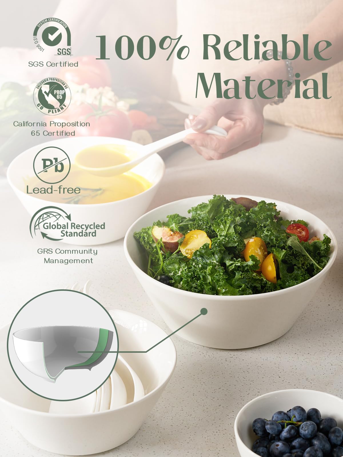 Ensaladera Dowan de cerámica blanca 58-5oz para porciones grandes