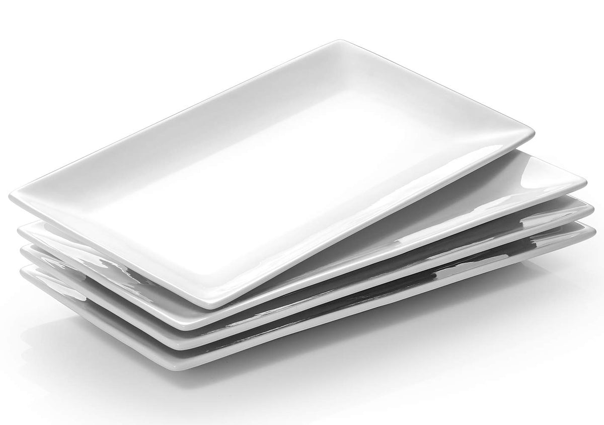 DOWAN fuente servir rectangular 12x6 blanca, ideal para presentar bocados en mesas.