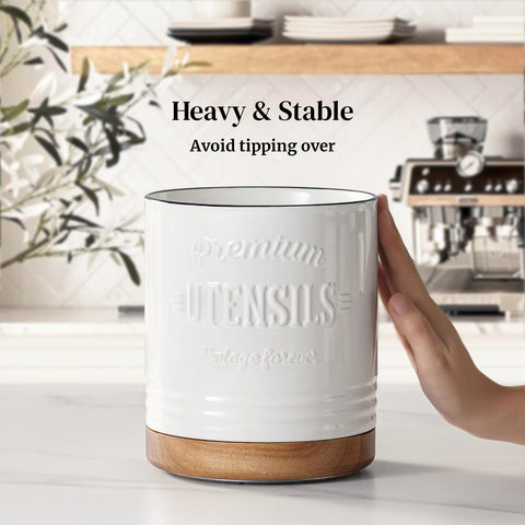Jarrón decorativo blanco estilo farmhouse para encimera y utensilios