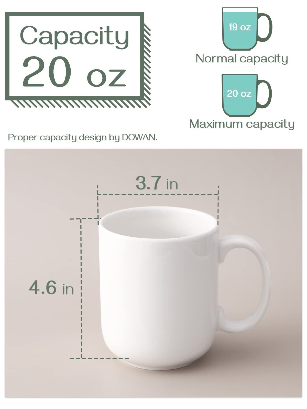 Dowan mango grande, taza cómoda para agarrar y sostener con facilidad.