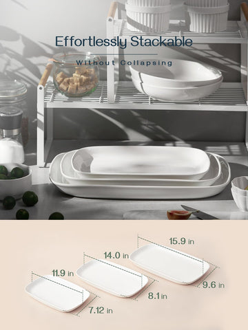 Dowan plato rectangular blanco brillante para servir y decorar en cualquier ocasión.