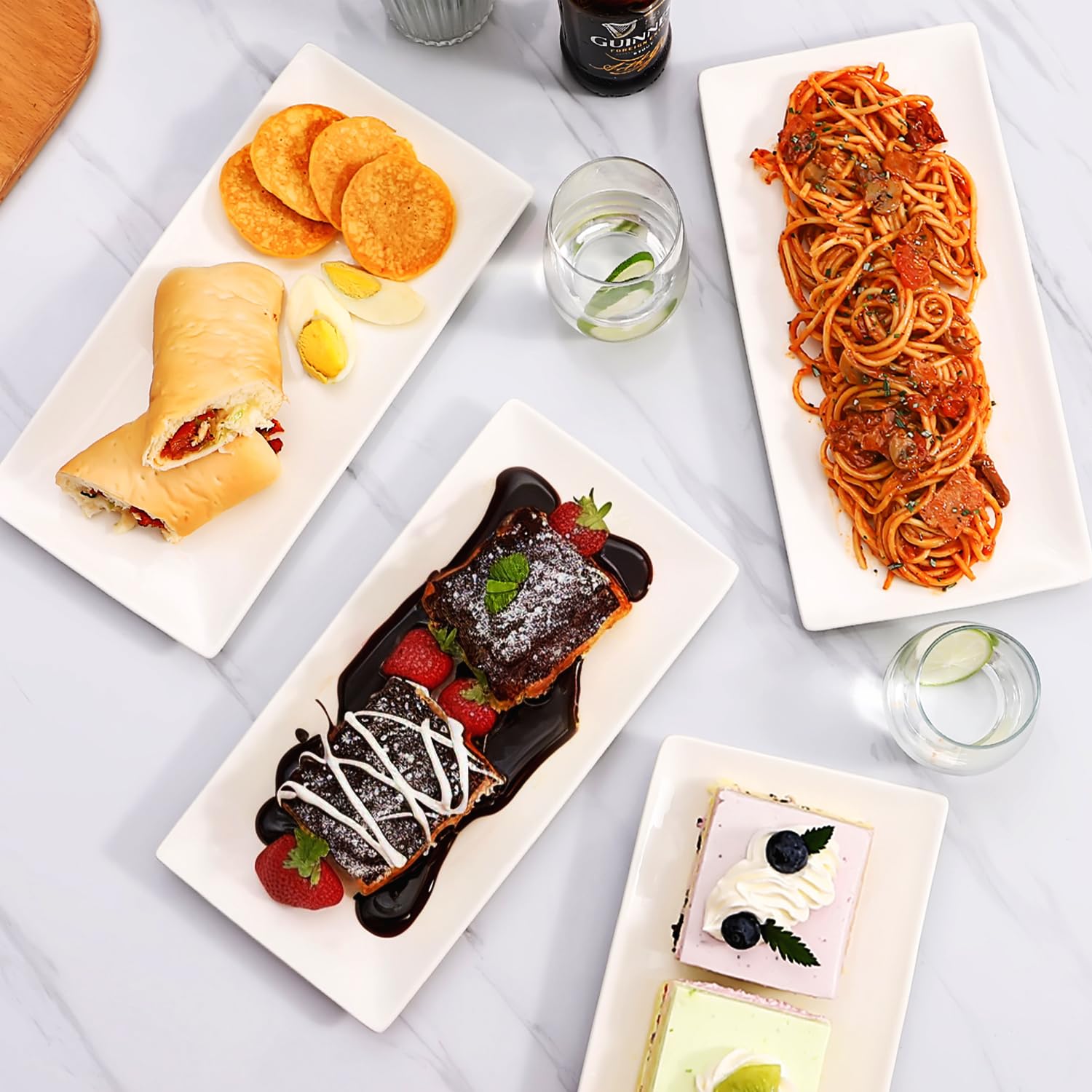 DOWAN platos rectangulares para reuniones 12x6 blancos, prácticos para varias comidas.