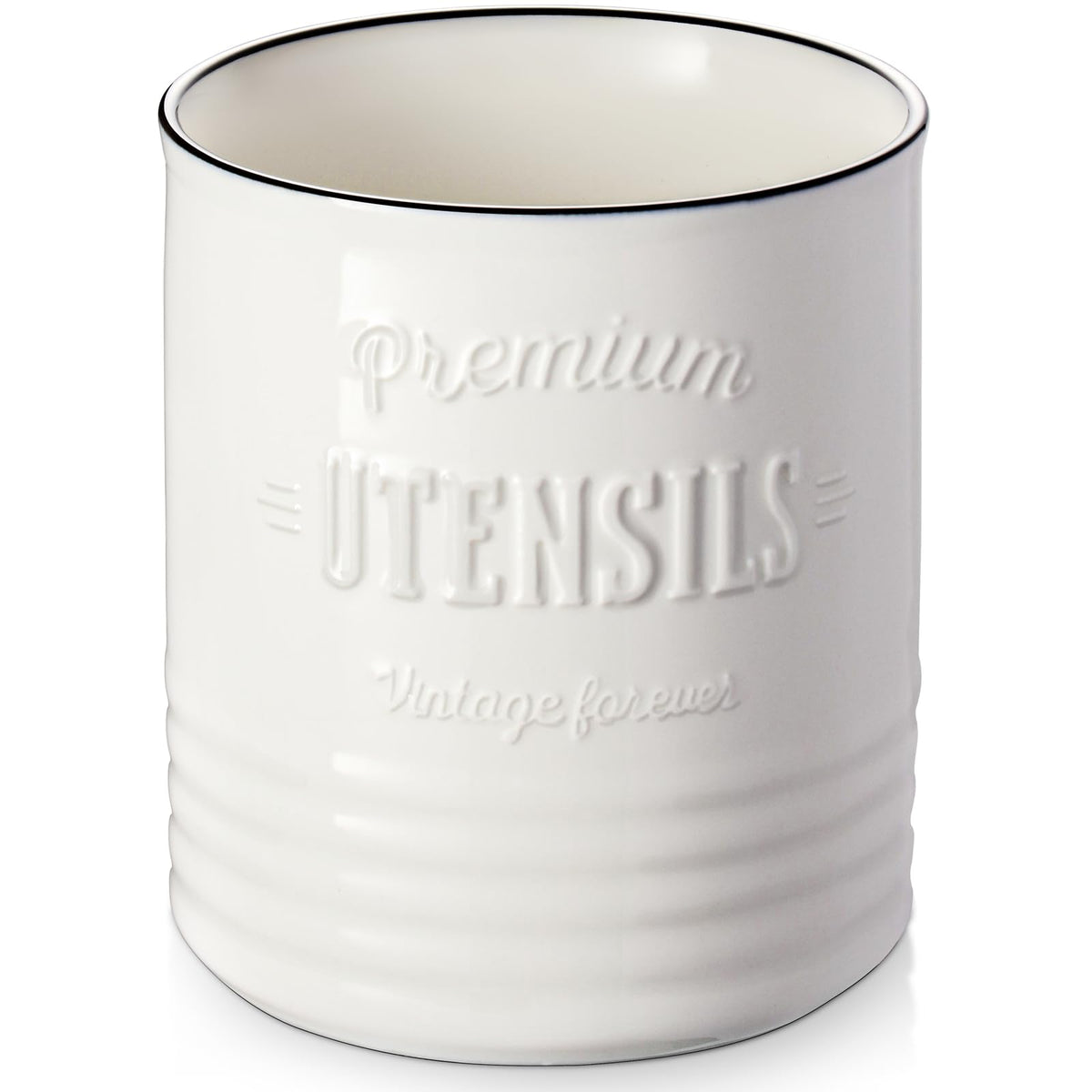 Porta utensilios DOWAN de cerámica blanca para encimera, organización elegante y acceso rápido.