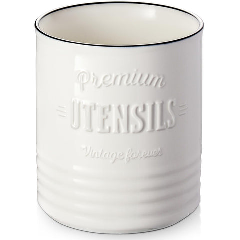 Porta utensilios DOWAN de cerámica blanca para encimera, organización elegante y acceso rápido.