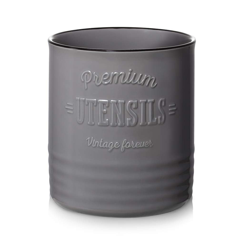 Dowan portacucharas grande cerámica gris, ideal para mantener utensilios a mano.