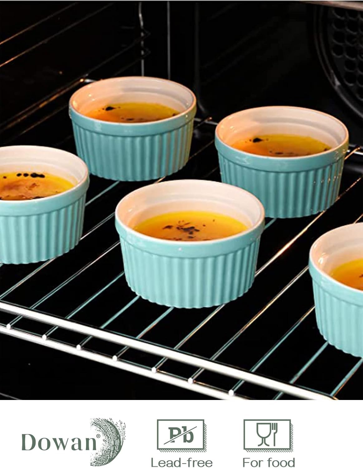 Dowan ramequines 6 onzas para pastel lava, porciones elegantes y gratinadas