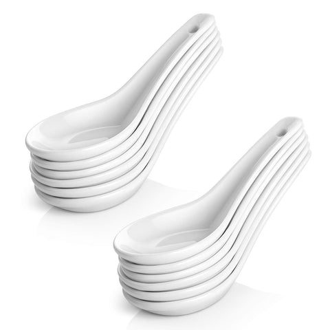 Cucharas DOWAN de sopa cerámica blanca ovalada, ideales para ramen