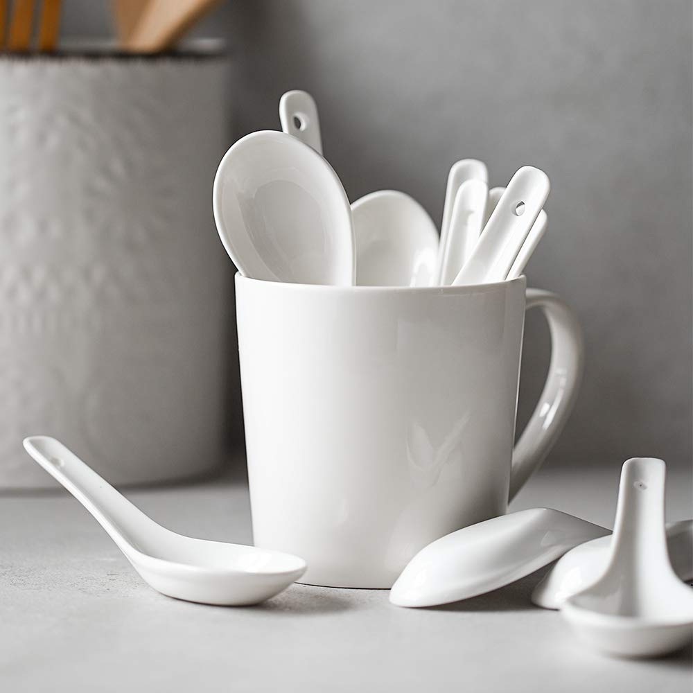 Set de 12 cucharas DOWAN cerámicas blancas, perfecto para familias
