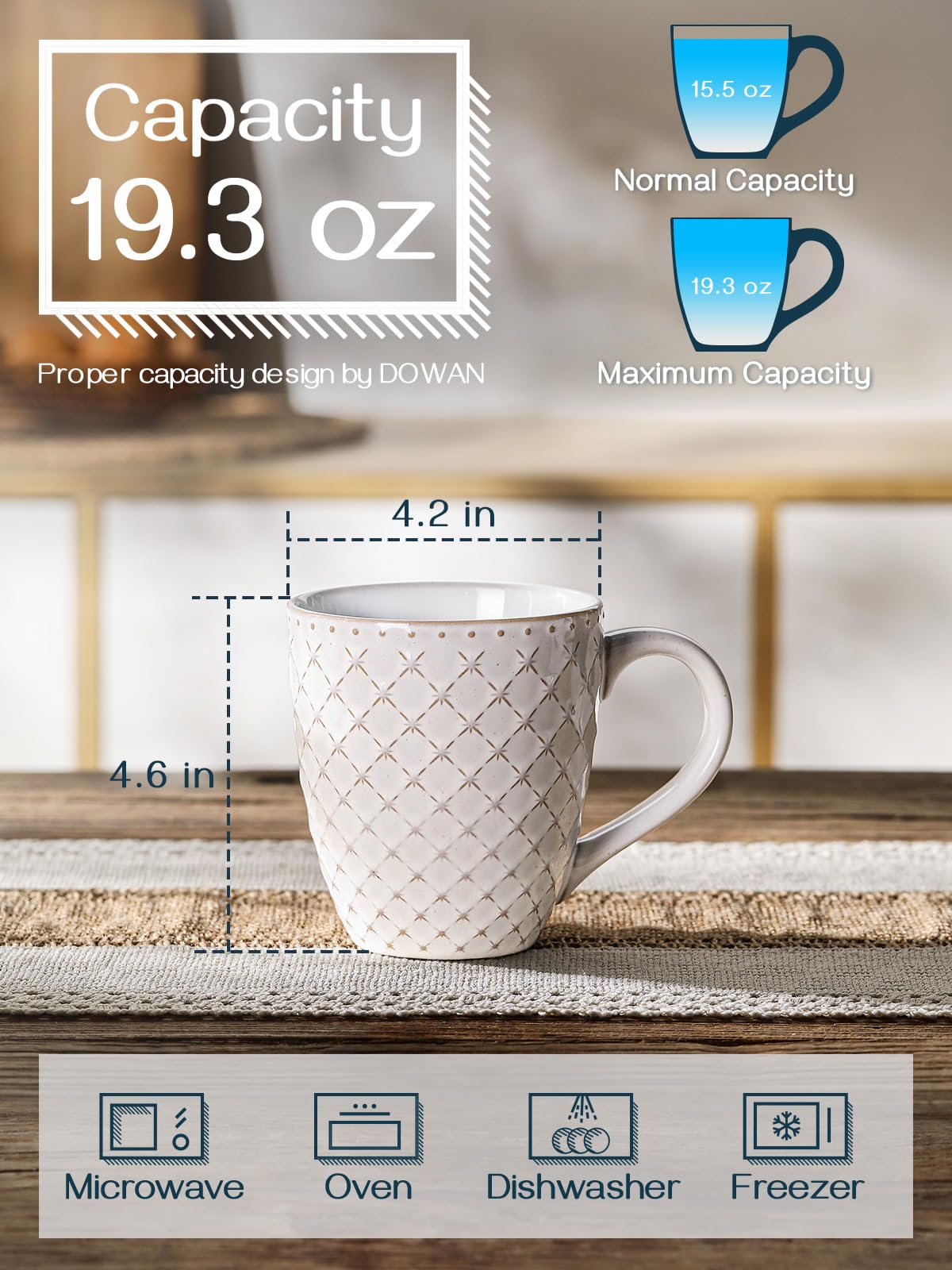 Taza DOWAN de cerámica con relieve, aspecto elegante y duradera.