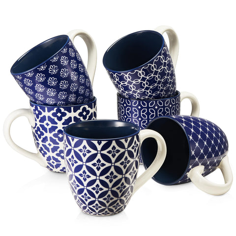 Dowan tazas de café de porcelana azul vintage con gran capacidad.