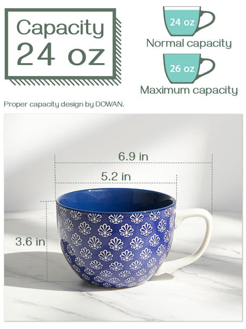 Taza Dowan de cerámica azul vintage con asa reforzada para mayor sujeción.