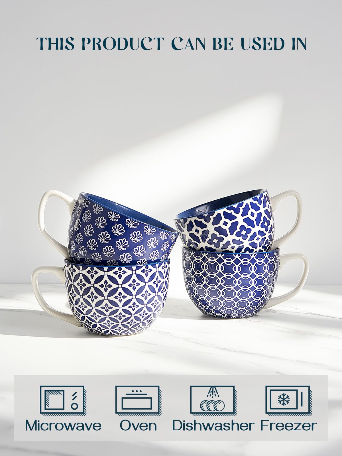 Taza Dowan apta para microondas y lavavajillas, limpieza fácil.