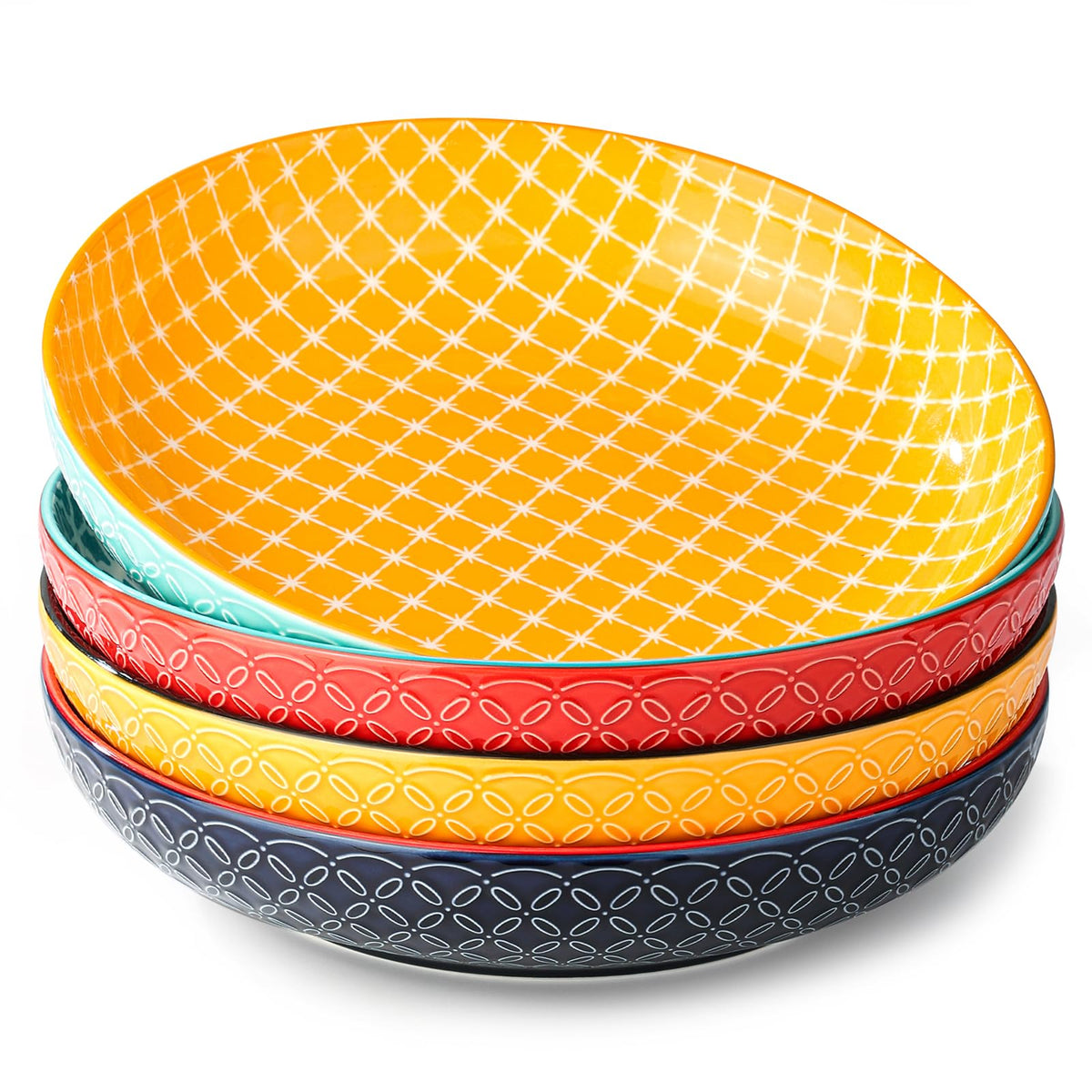 Dowan tazones de 10 pulgadas para pasta con diseño vibrante y relieves elegantes.