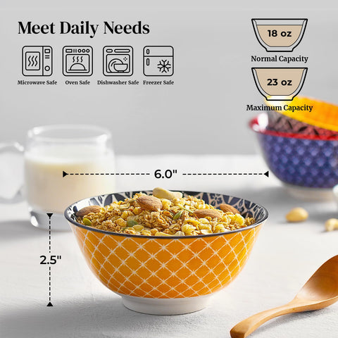 Dowan tazones cereal-23oz ceramica vibrantes para desayuno y merienda.