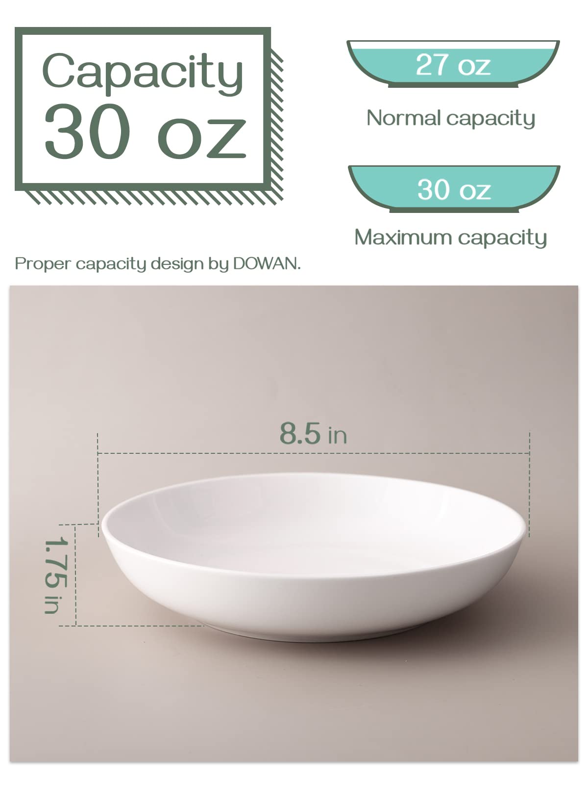 Tazones DOWAN para ensalada, 8,5 pulgadas, blancos, perfectos para comidas frescas.