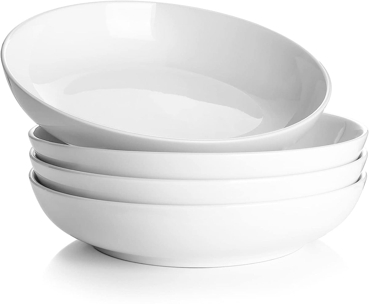 Tazones DOWAN para pasta, 8,5 pulgadas, blancos, ideales para porciones abundantes.