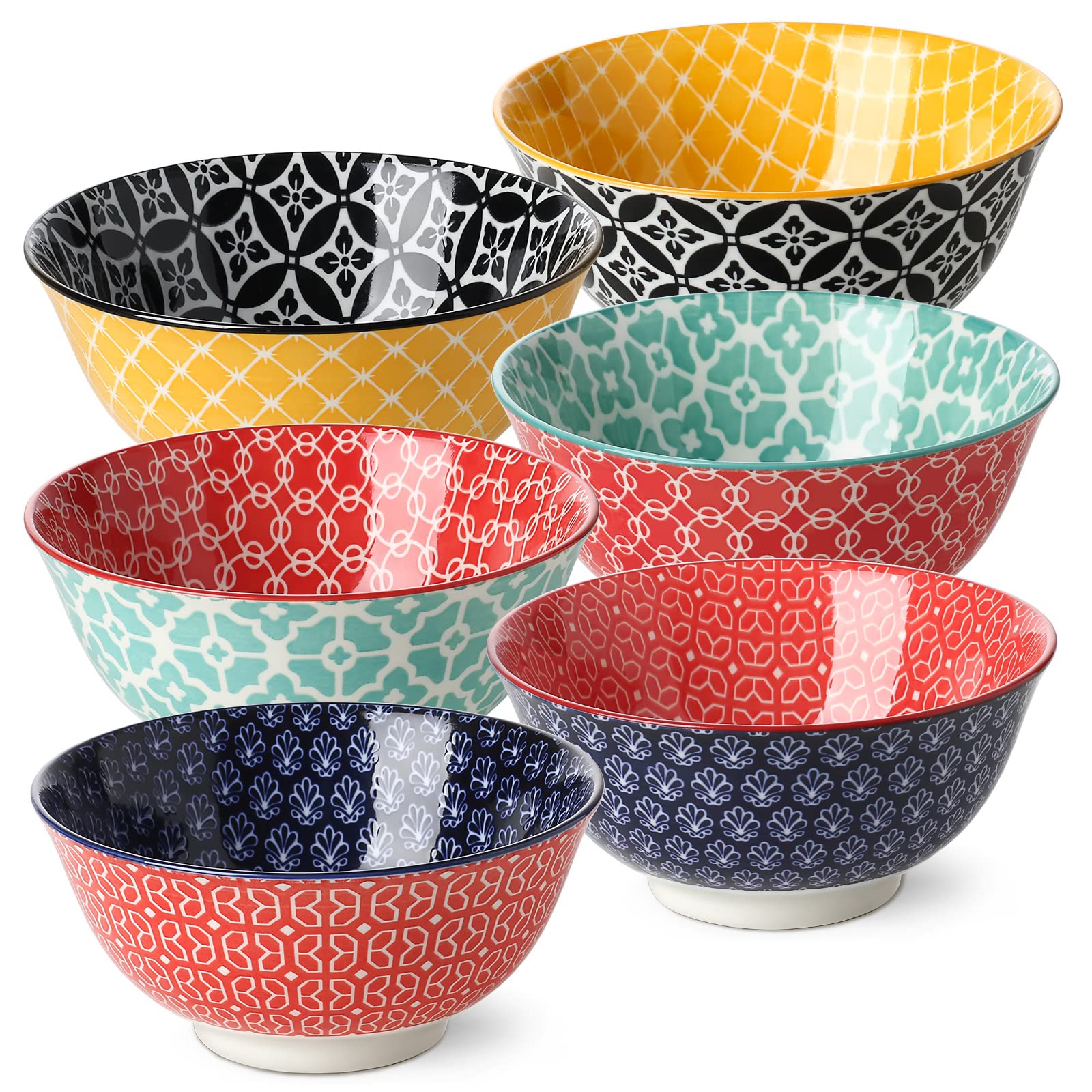 Dowan tazones sopa set-6 diseño colorido para uso diario en mesa.