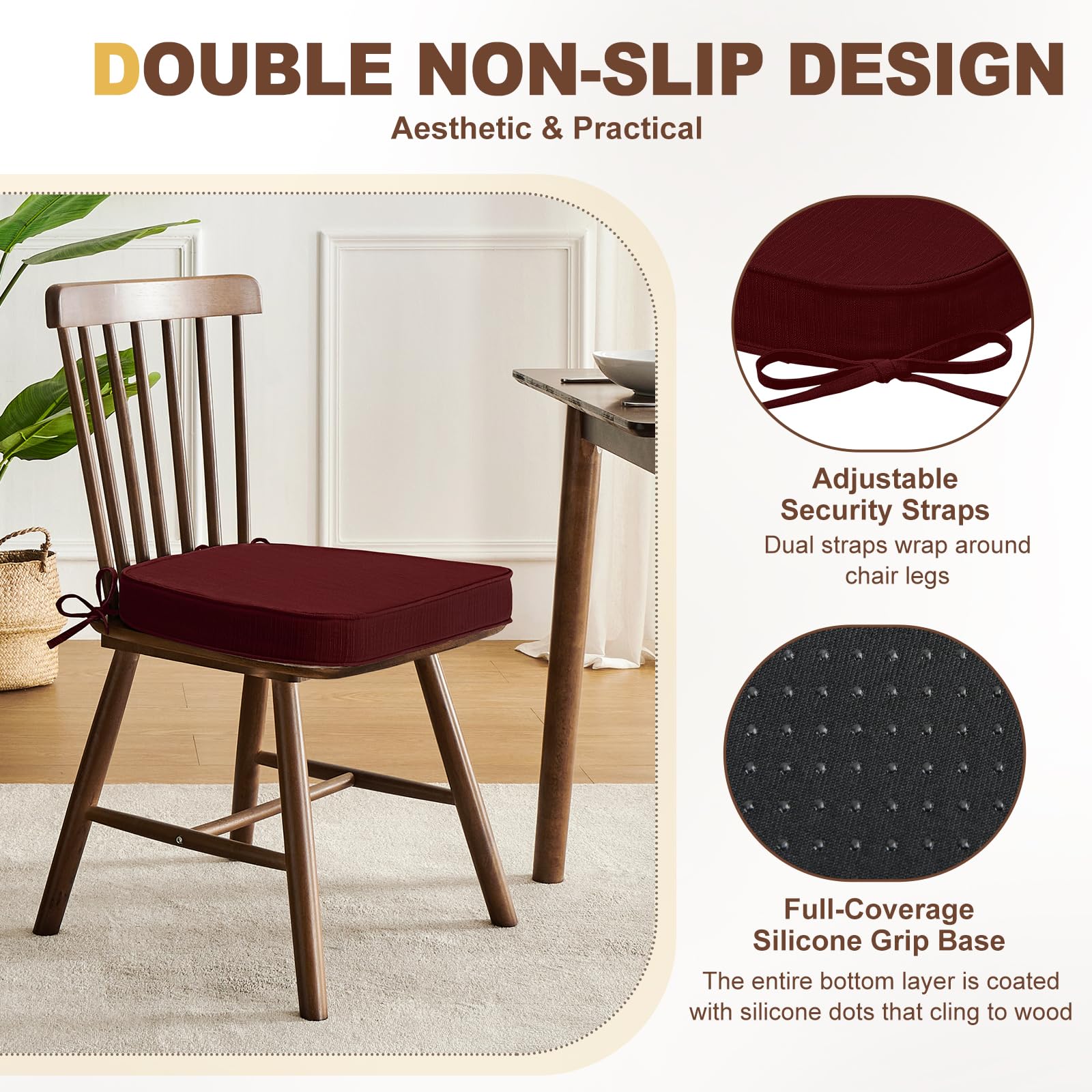 Downluxe, dimensiones 17 x 16 x 2,5 pulgadas, espuma de alta densidad.