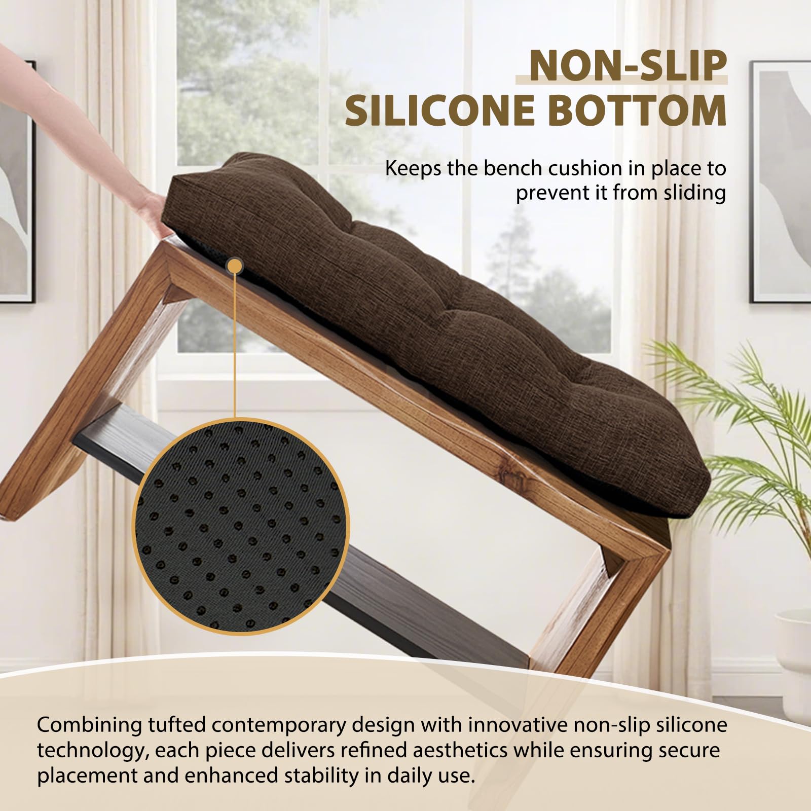downluxe almohadón banco 36x14, base antideslizante de silicona evita deslizamientos