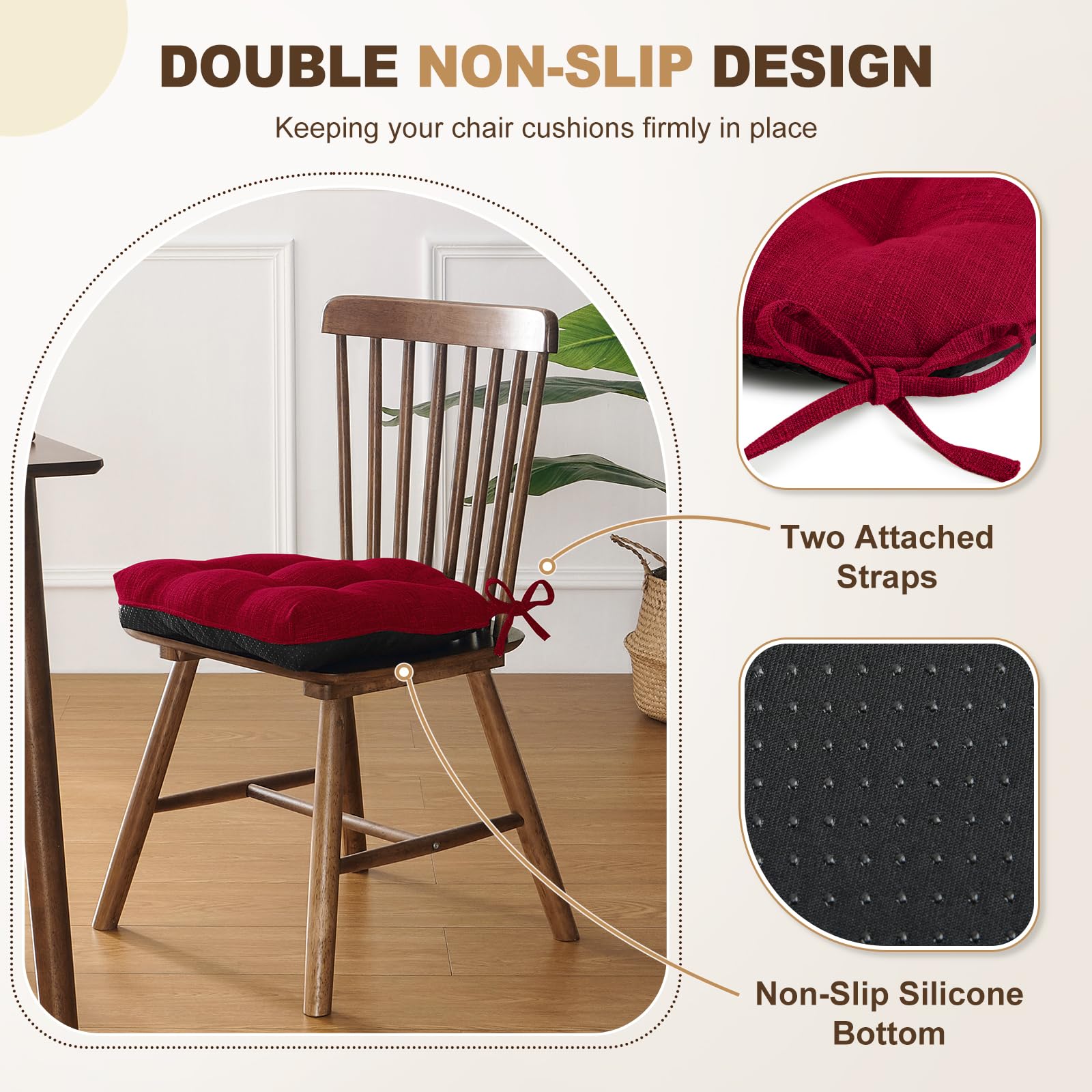 Cojín downluxe rojo para comedor, ideal para cocinas y oficinas.