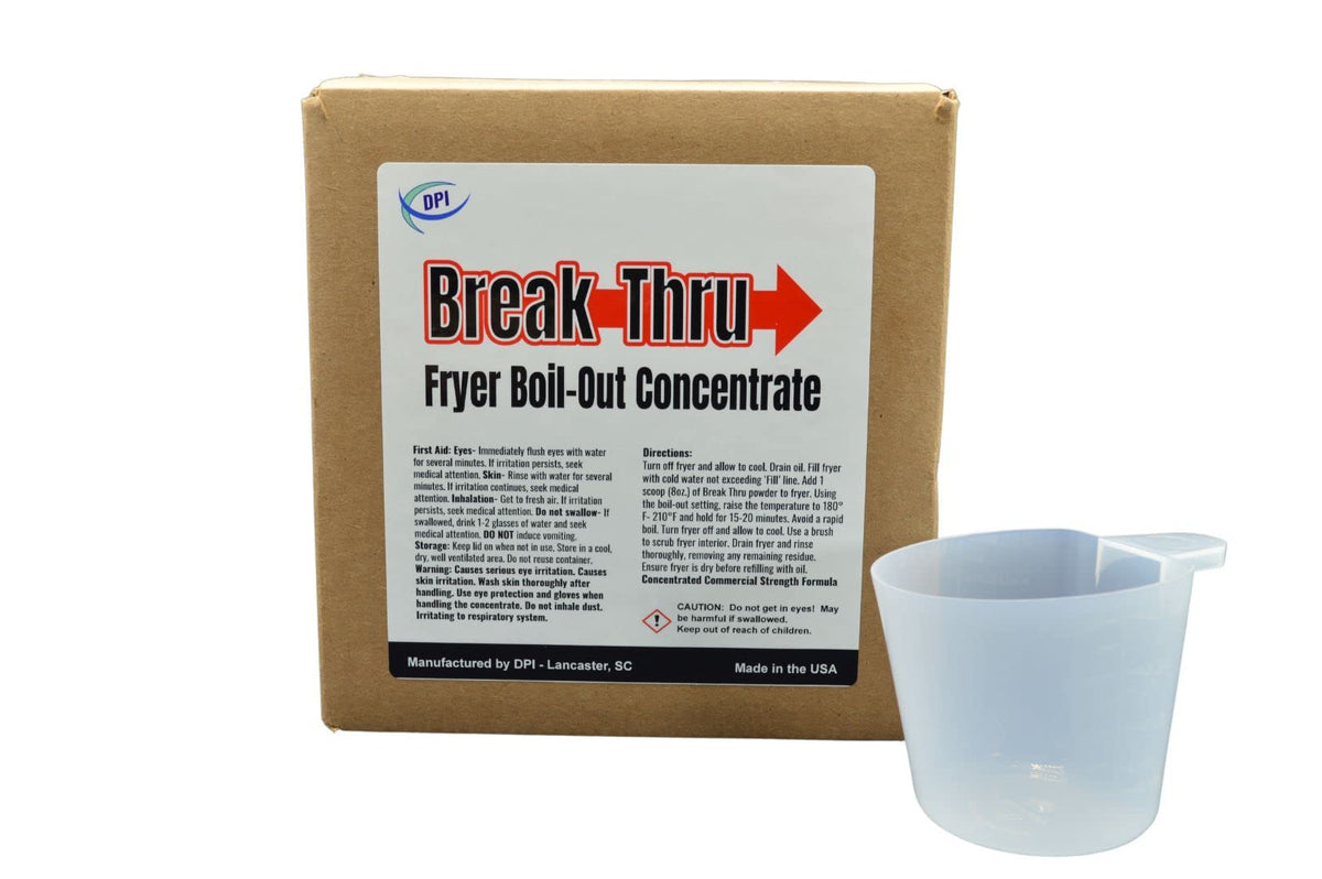 DPI Break-Thru concentrado en polvo para freidoras elimina grasa y depósitos.