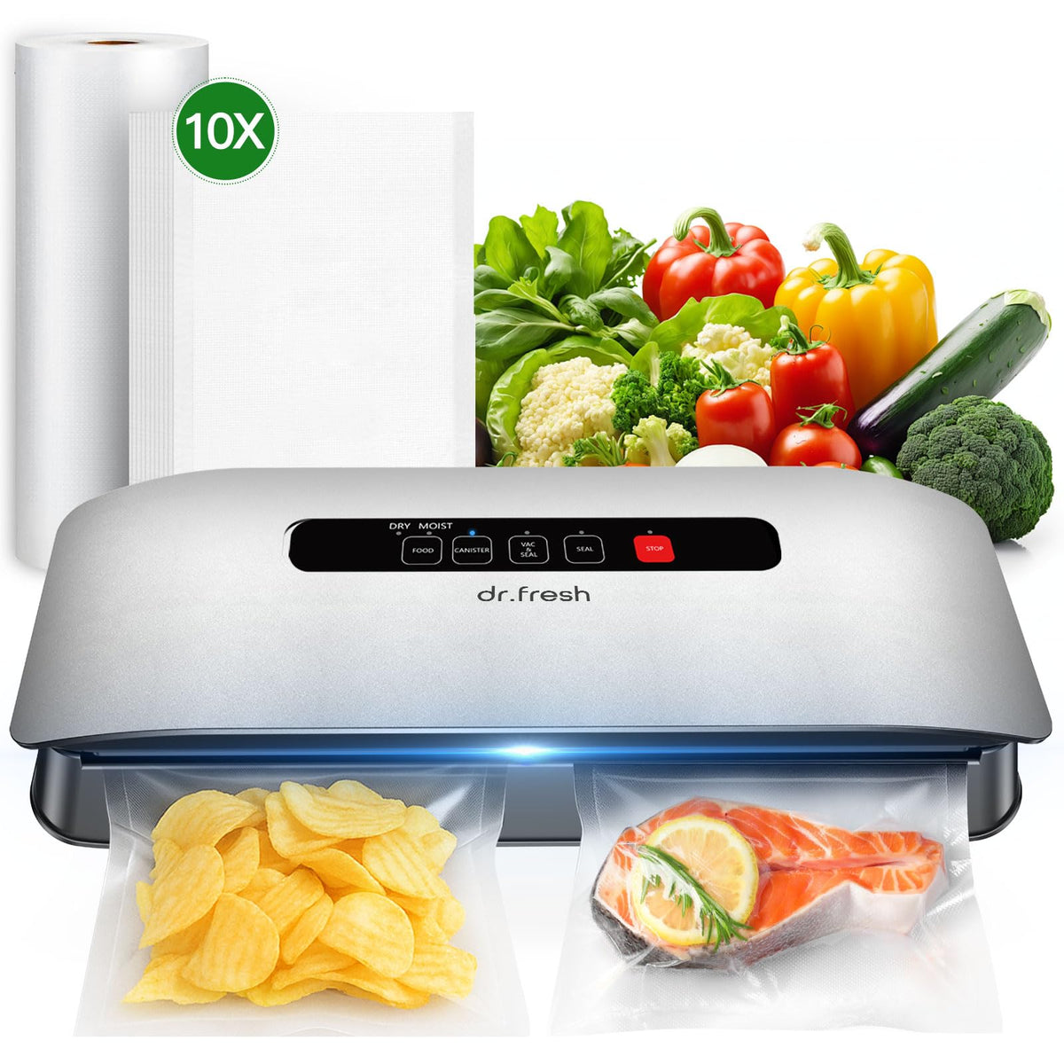 DR.Fresh Sello al vacío V20 - diseño compacto para cocinas pequeñas y organización