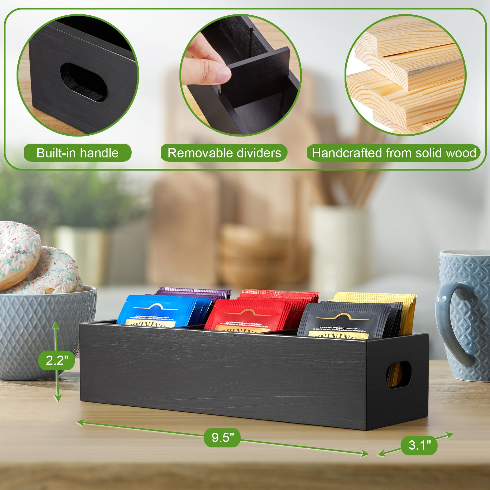 Manijas integradas de DRASTAR facilitan transportar el organizador de té.