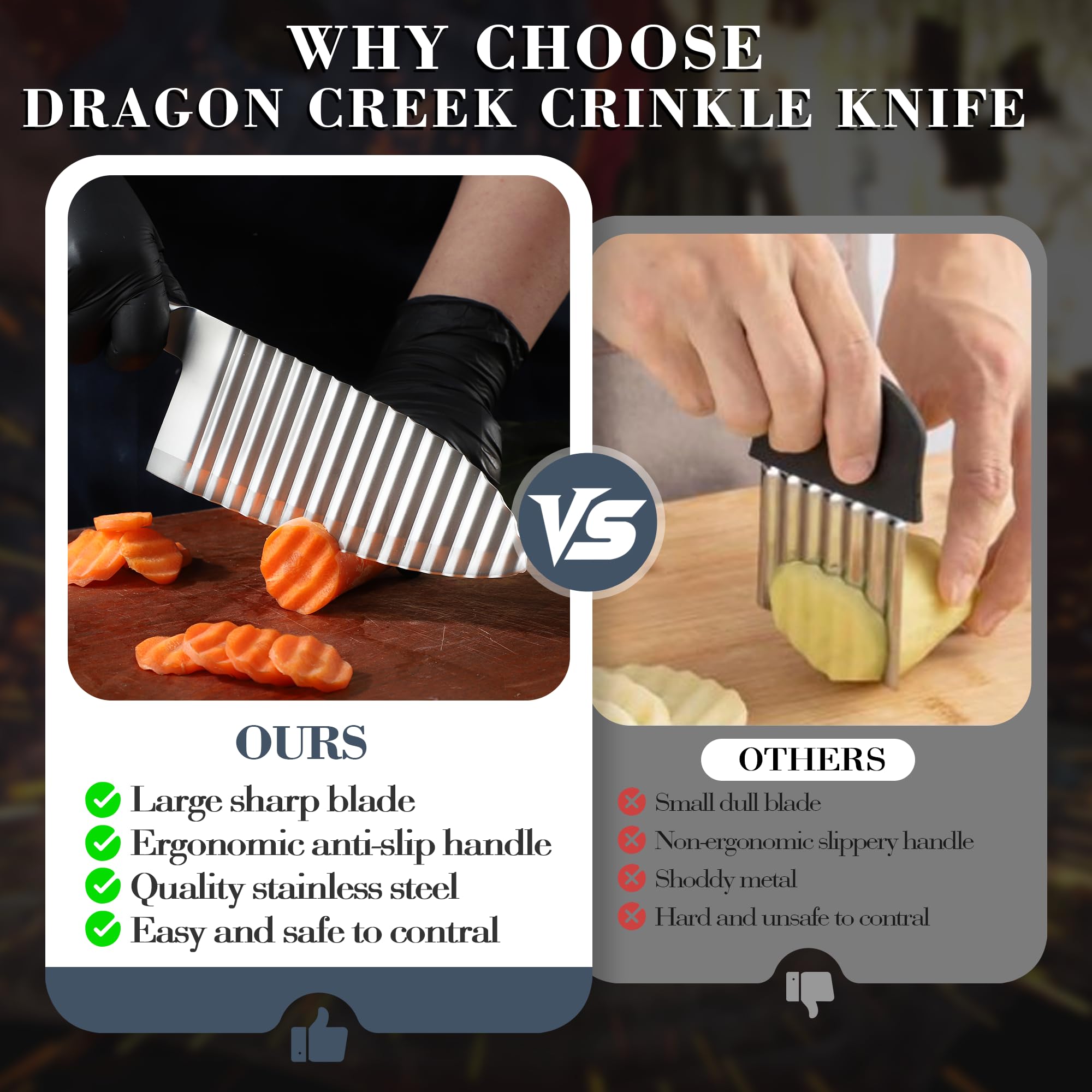 Dragon Creek mango ergonómico ofrece agarre cómodo para cortar.