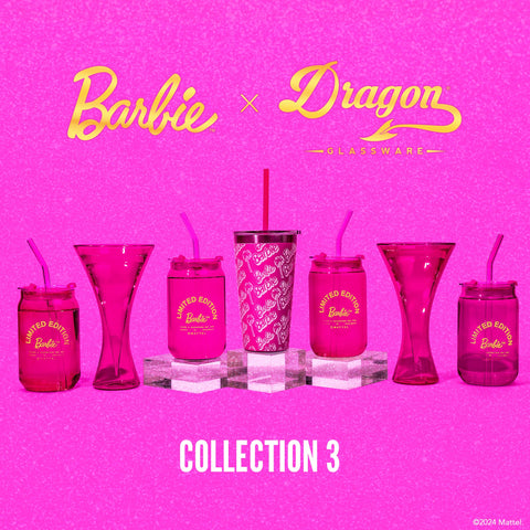 Uso diario con vasos Dragon Glassware Barbie, ideales para smoothies o café frío.