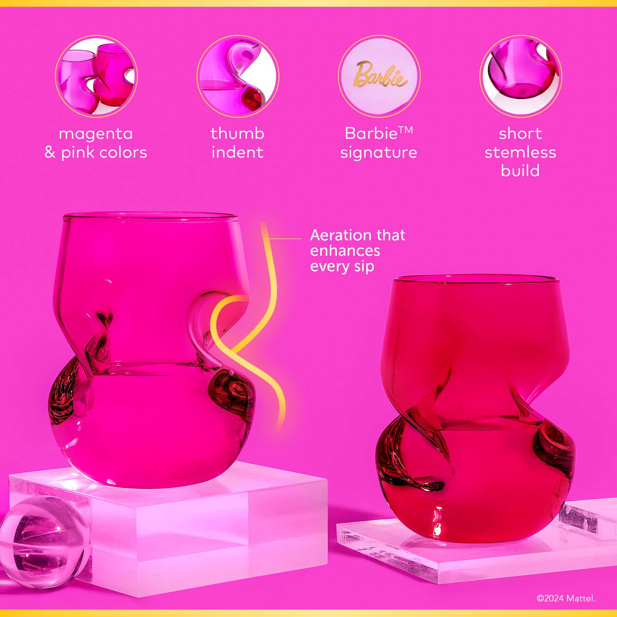 Base rosa con branding Barbie de Dragon Glassware.