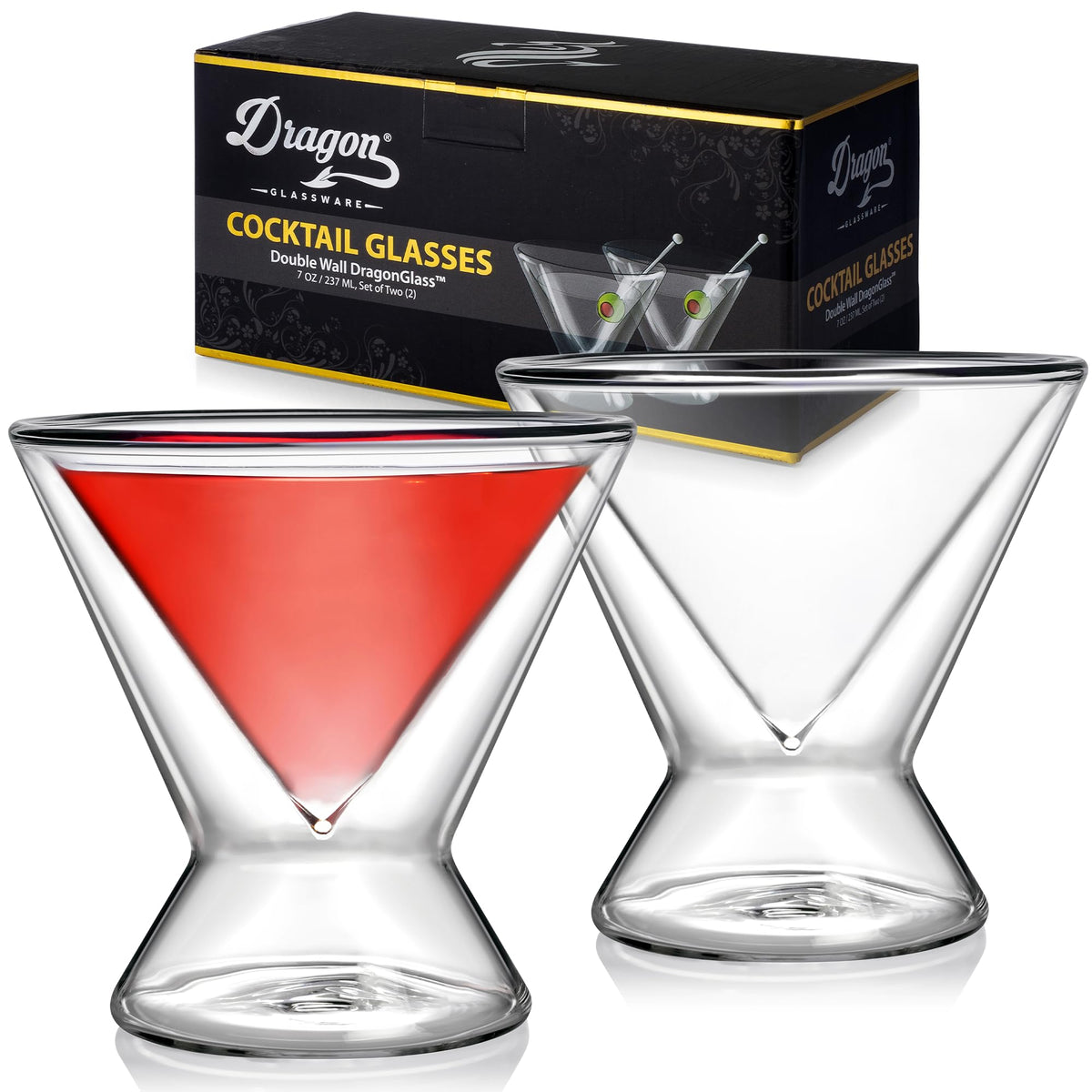 Dragon Glassware copas martini sin tallo de 7 onzas, ideales para cócteles refrescantes.