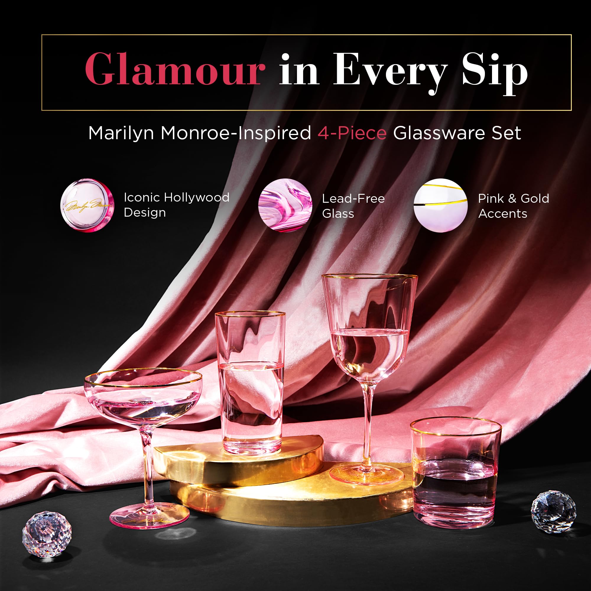 Dragon Glassware: copa de martini rosa con borde dorado para cócteles sofisticados