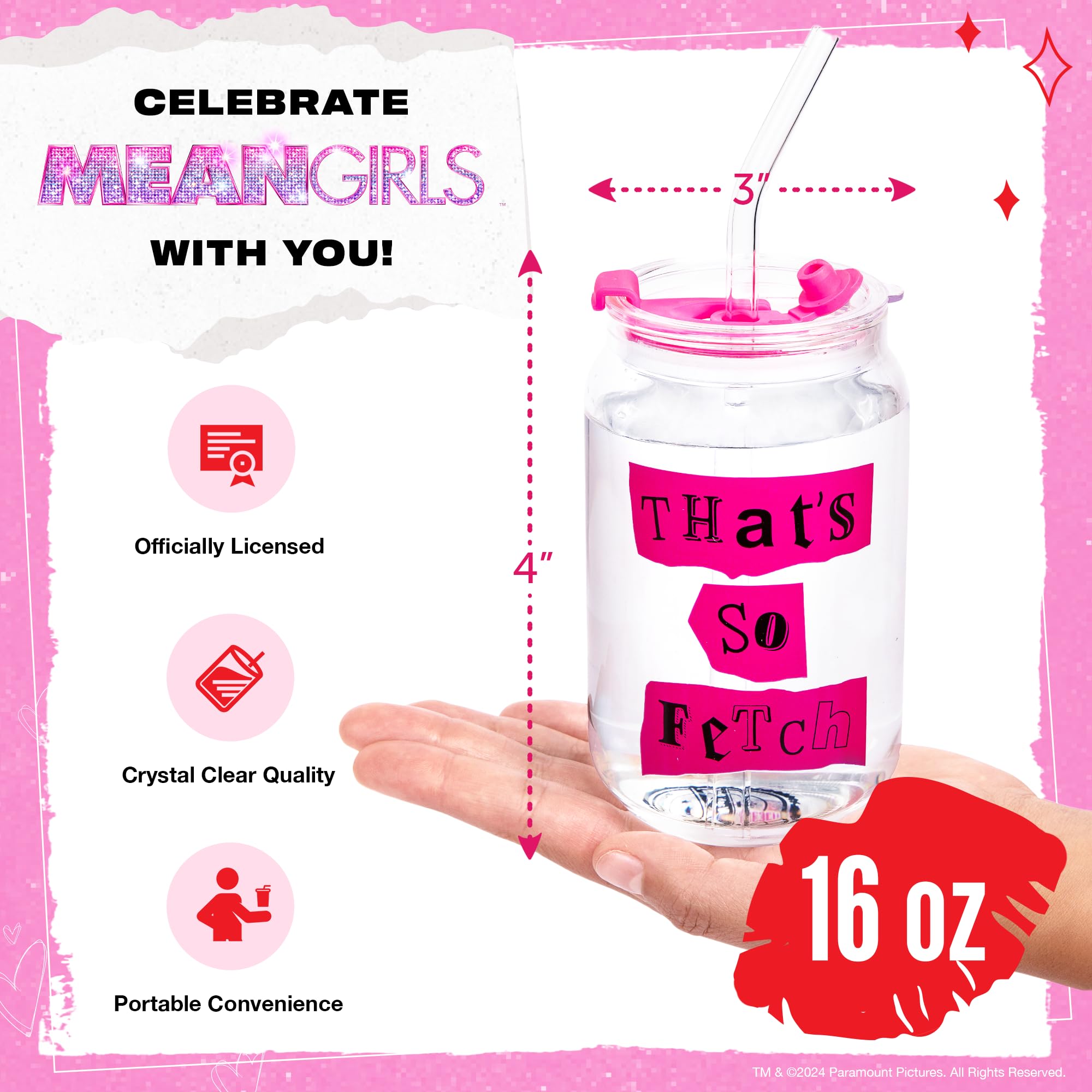 Dragon Glassware Mean Girls vaso vidrio 16 oz con diseño de citas para bebidas refrescantes